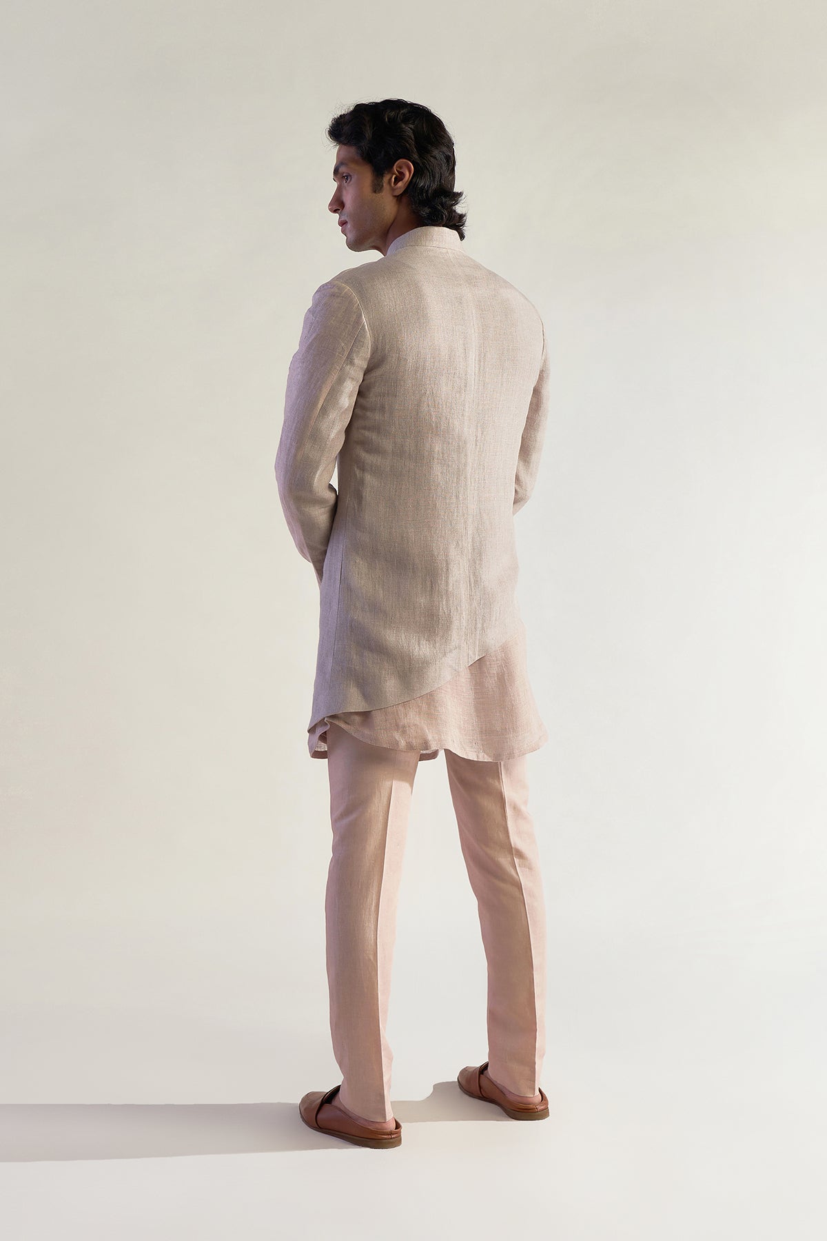 Beige 3 Packet One Sided Long Jacket With Kurta