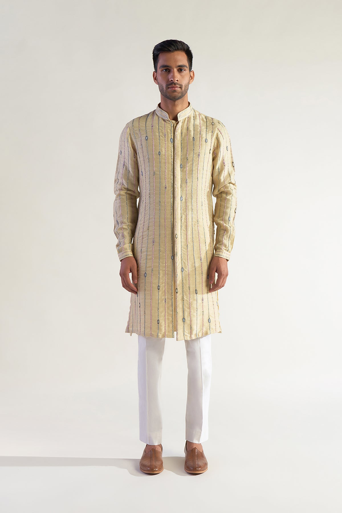 Red Kurta With Yellow Embroidered Jacket
