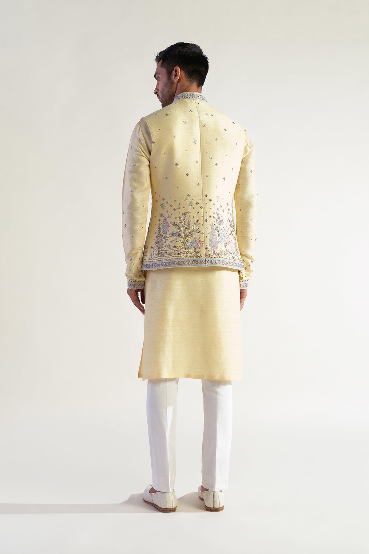 Embroidered Jacket with Silk Kurta and Pants
