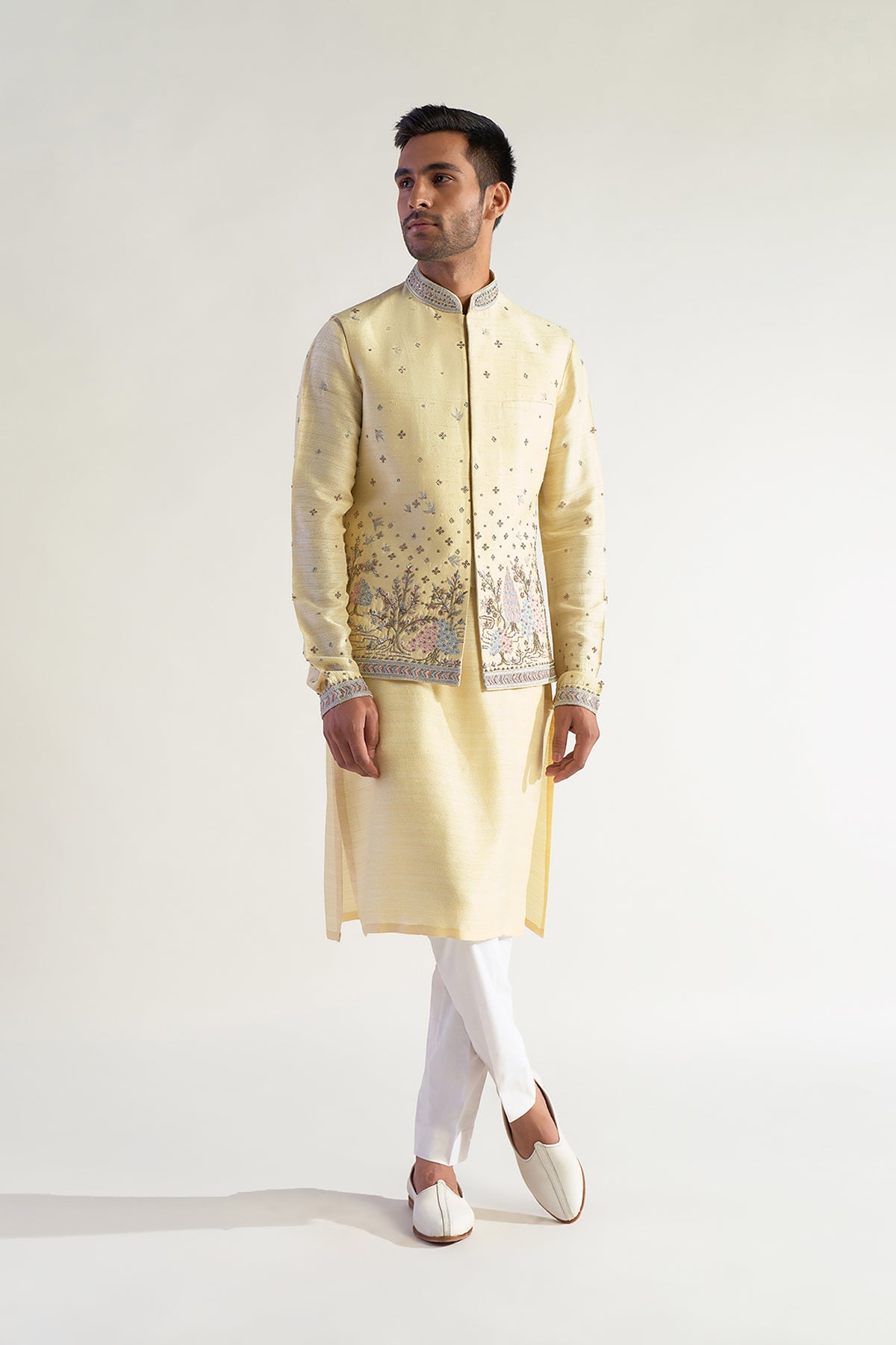 Embroidered Jacket with Silk Kurta and Pants