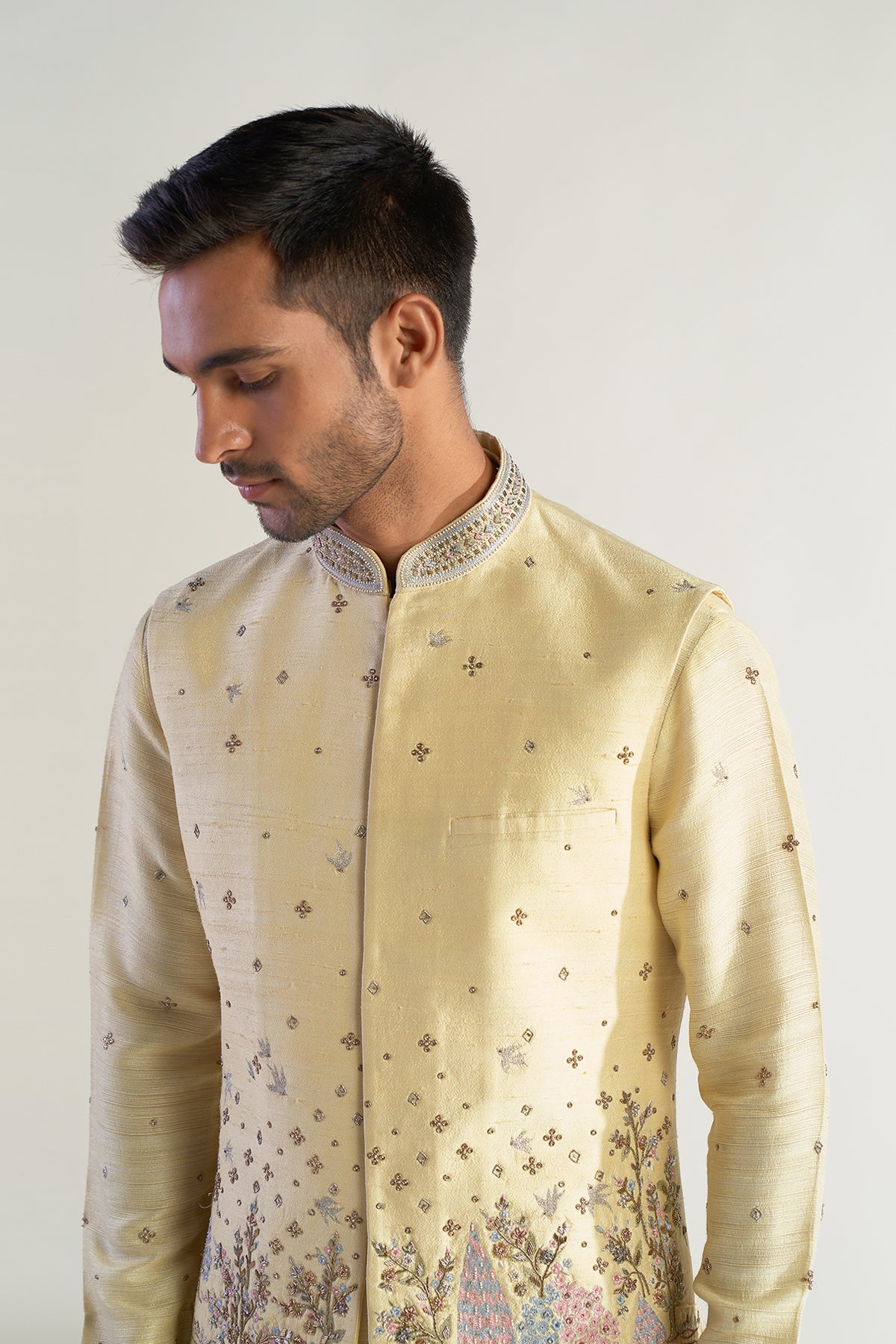 Embroidered Jacket with Silk Kurta and Pants
