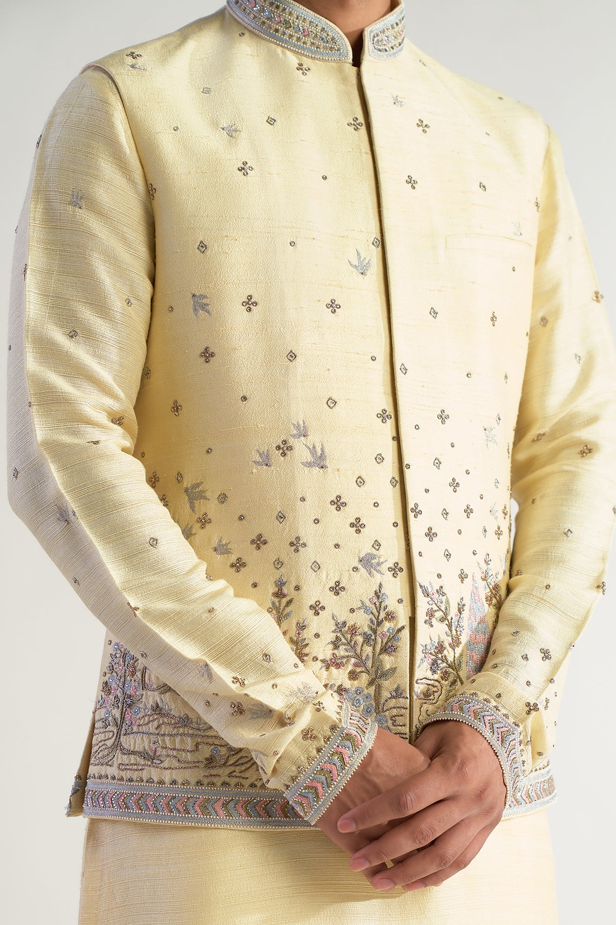 Embroidered Jacket with Silk Kurta and Pants