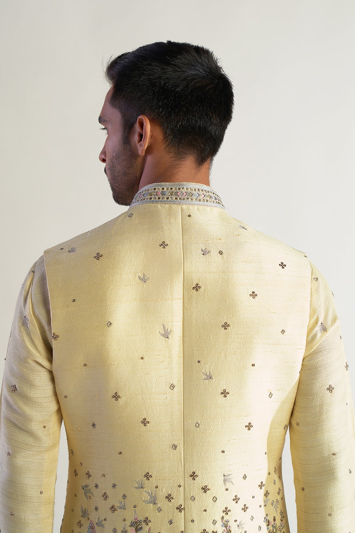 Embroidered Jacket with Silk Kurta and Pants