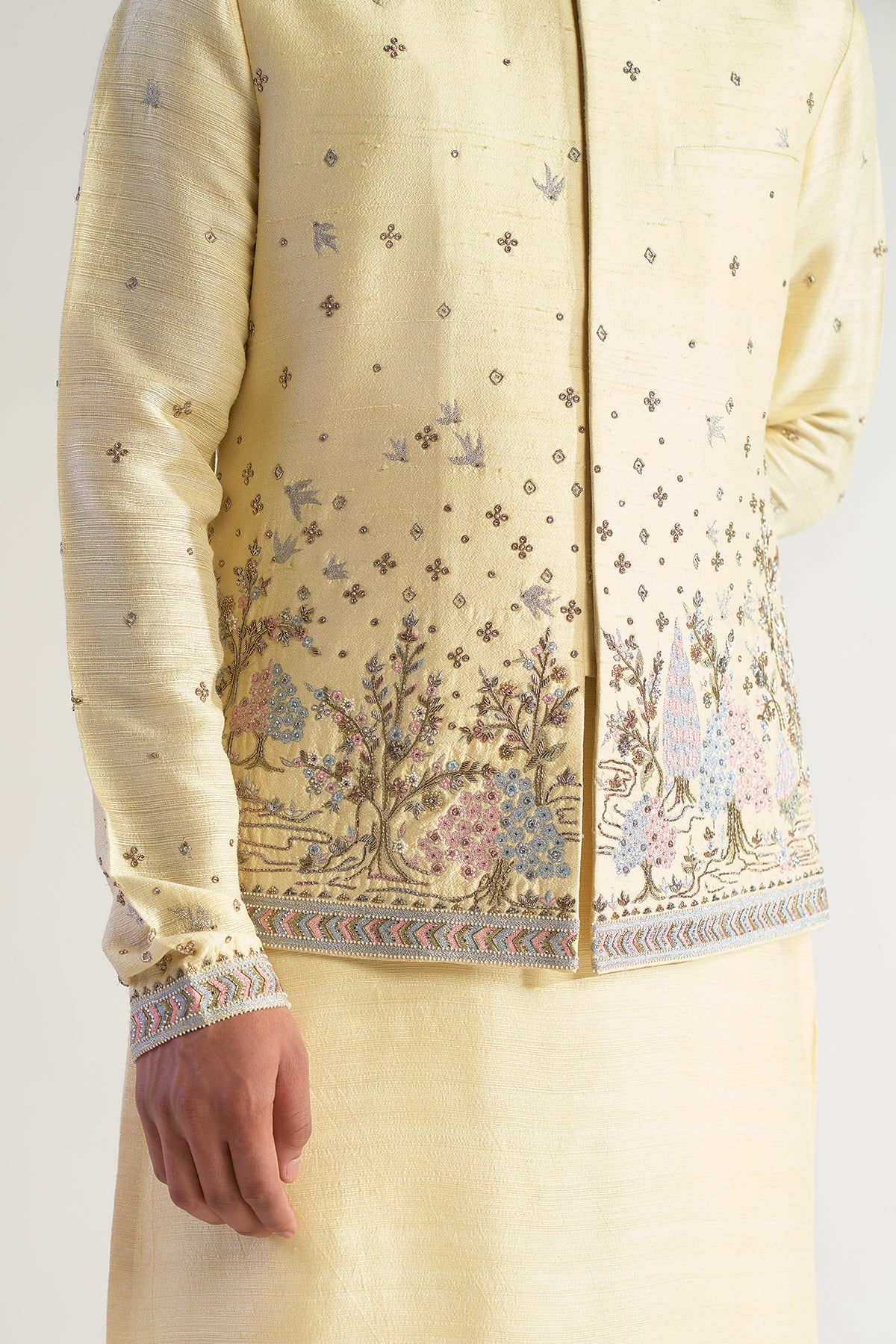 Embroidered Jacket with Silk Kurta and Pants