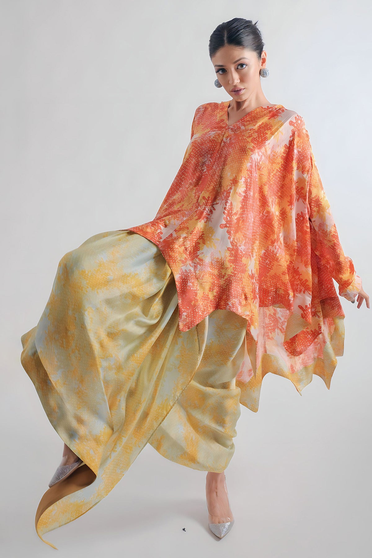 Kaftan Style Top Paired With Dape Skirt