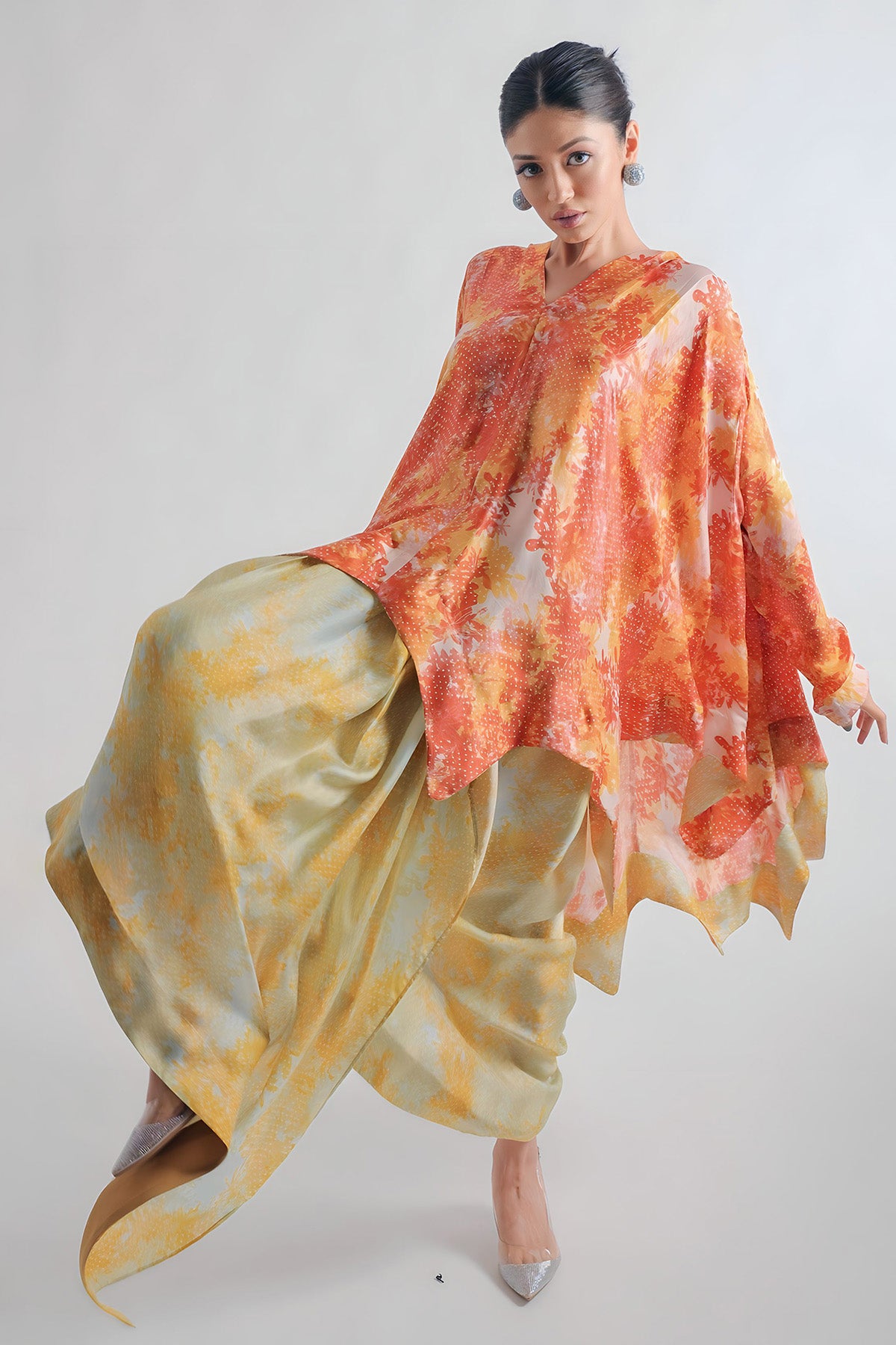 Kaftan Style Top Paired With Dape Skirt