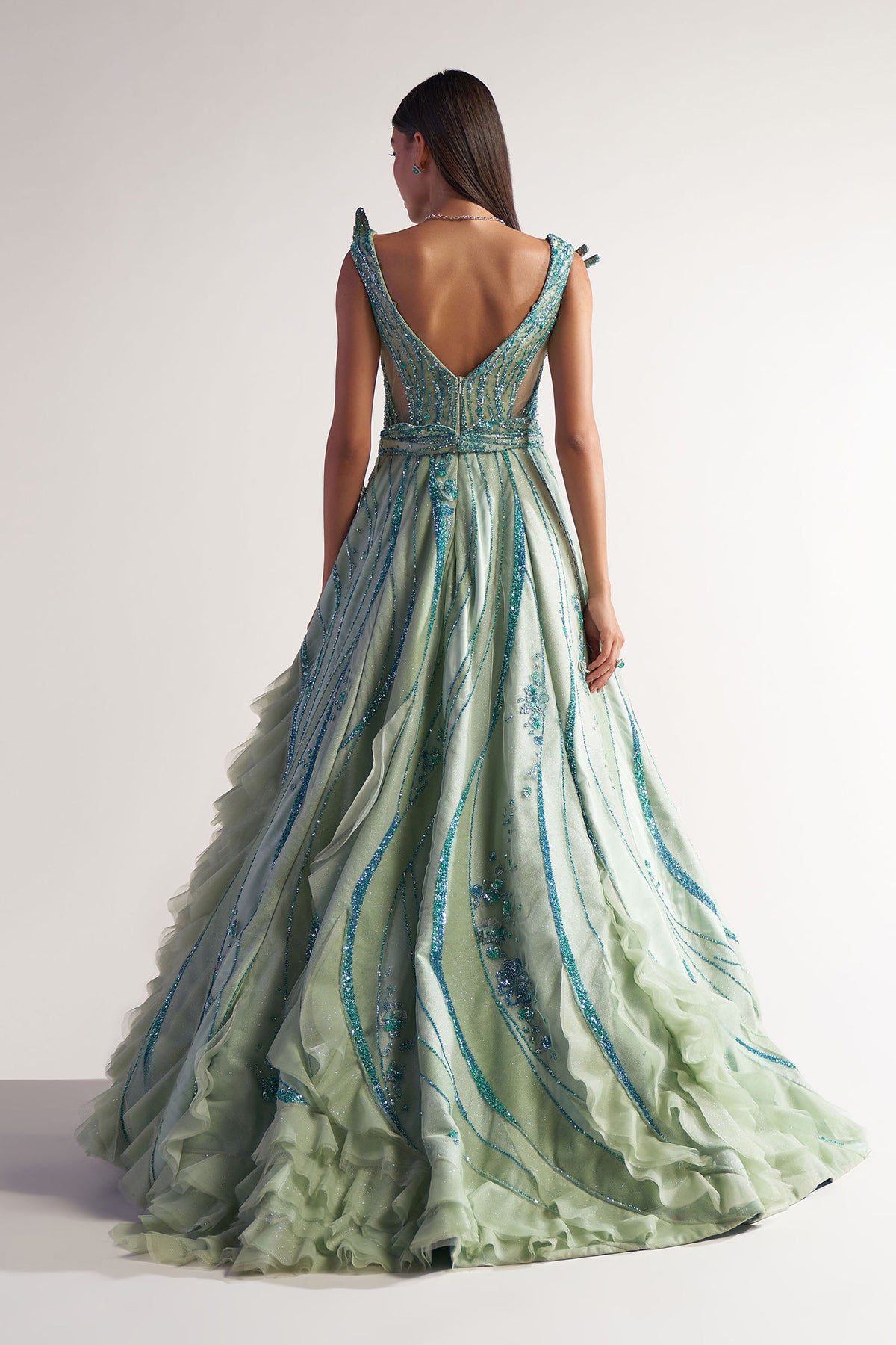 Green Crushed Flap Gown