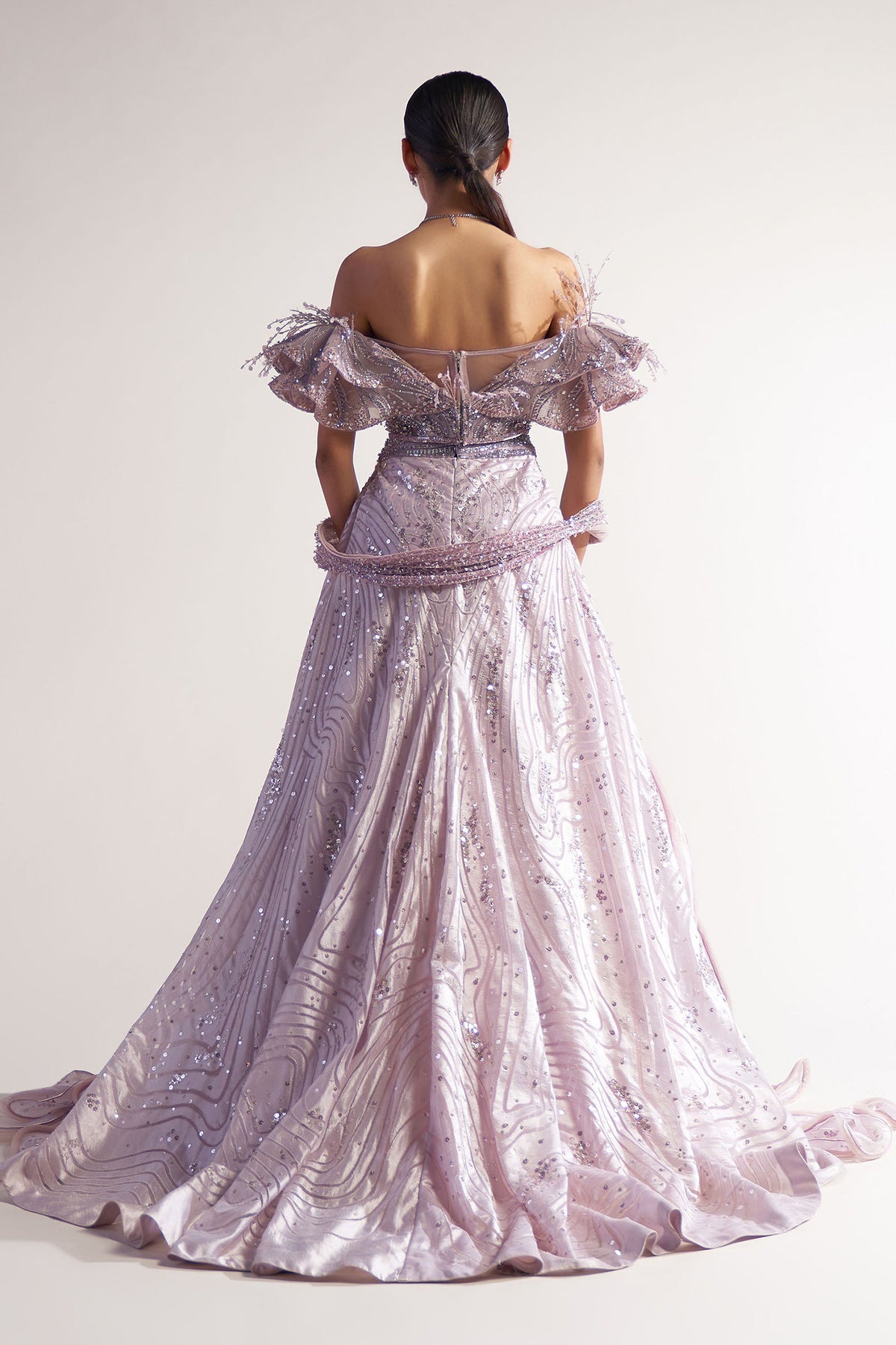 Off Shoulder Blouse with Applique Lehenga