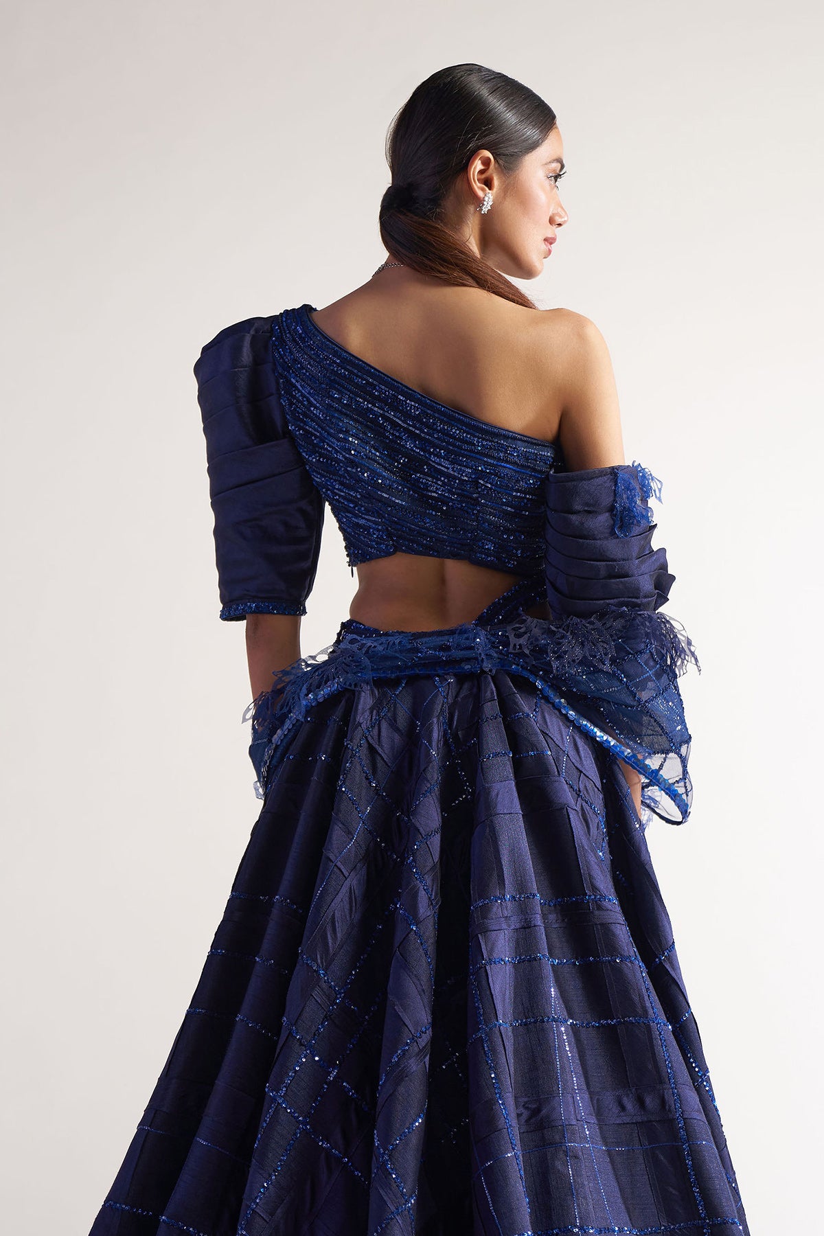 Midnight Blue Appliqued Flared Lehenga