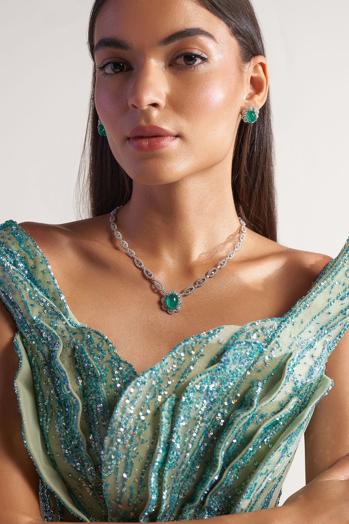 Green Crushed Flap Gown