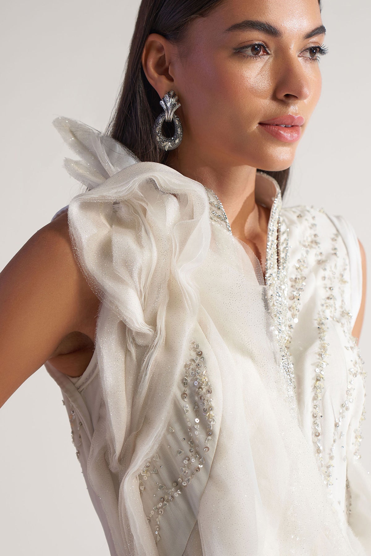 Ivory Jacket With Flared Pants