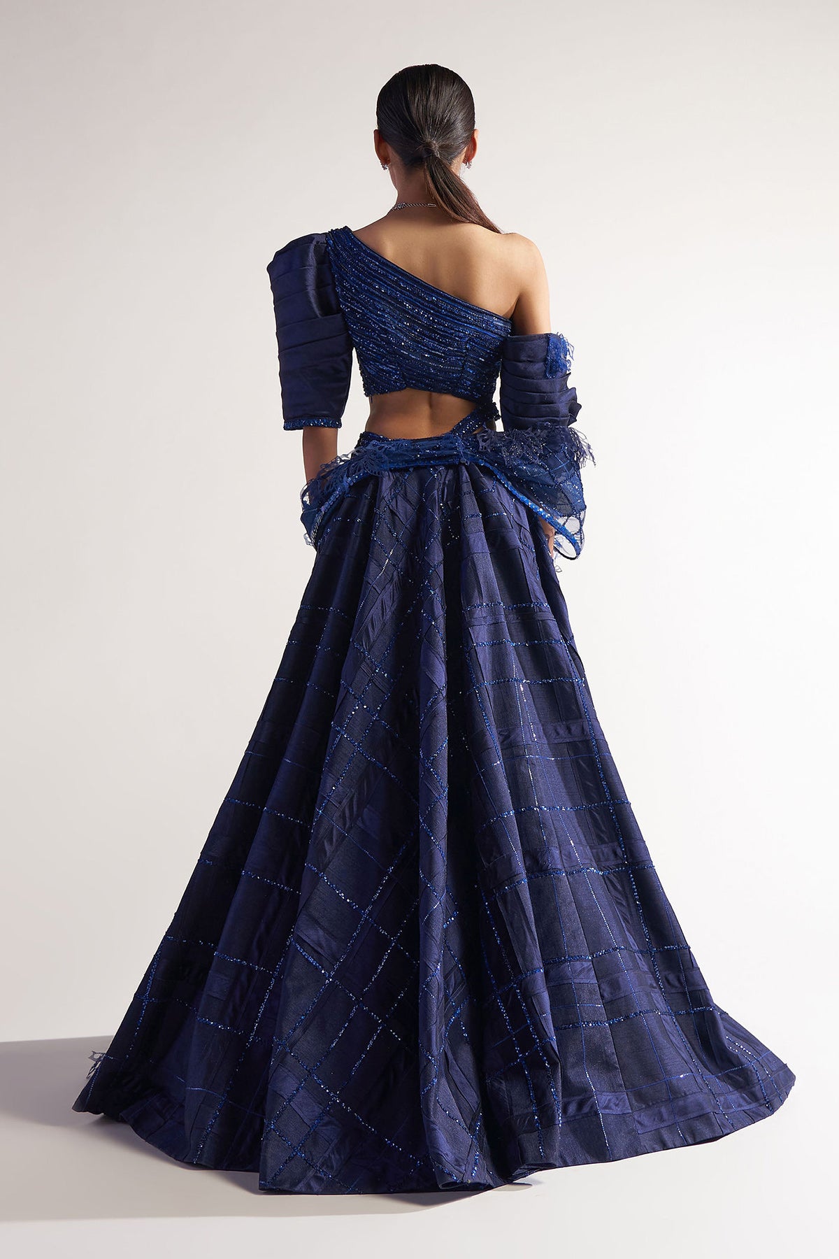 Midnight Blue Appliqued Flared Lehenga