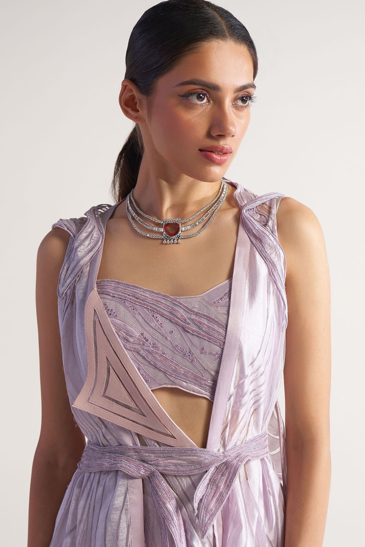 Lilac Appliqued Jacket Set
