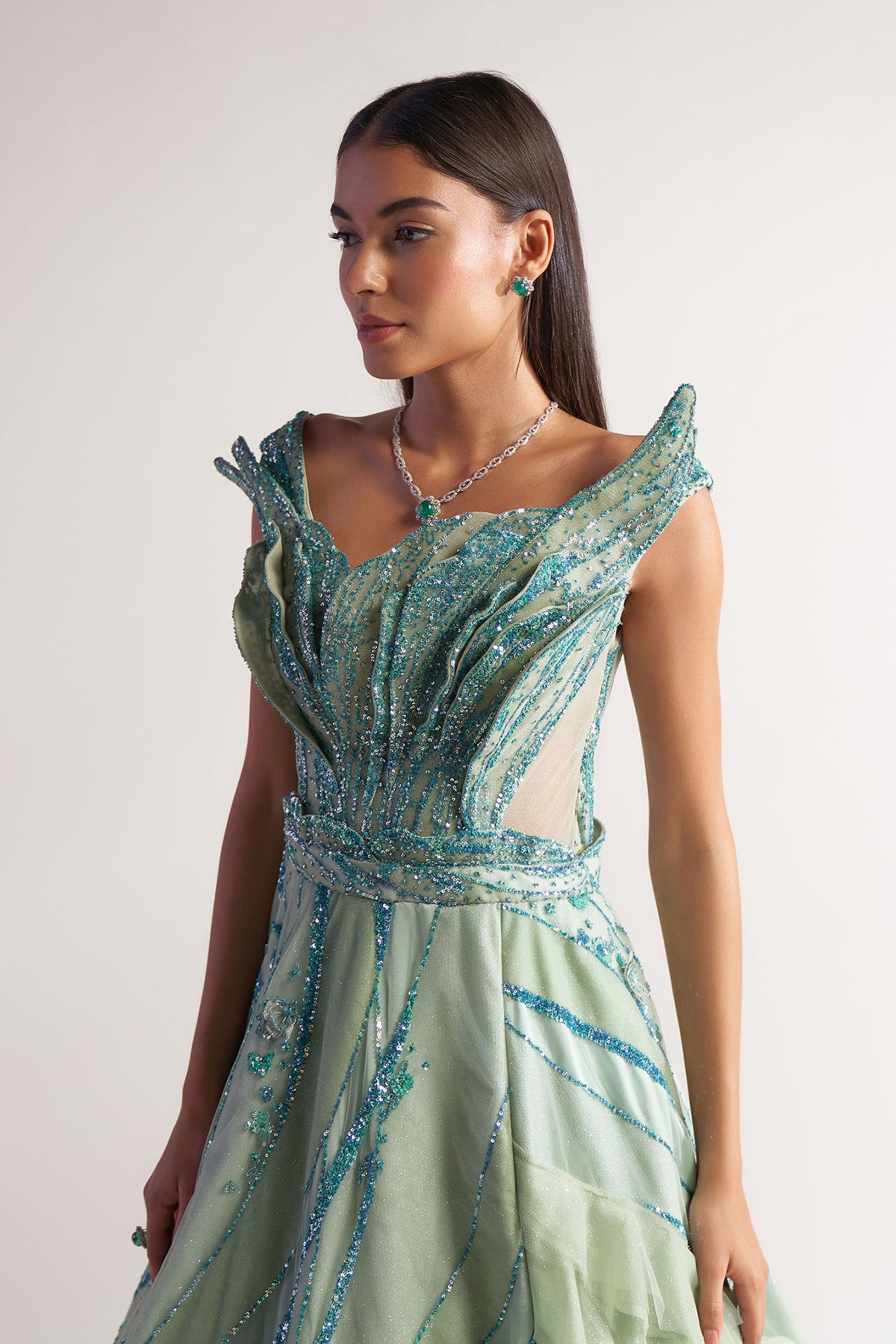 Green Crushed Flap Gown