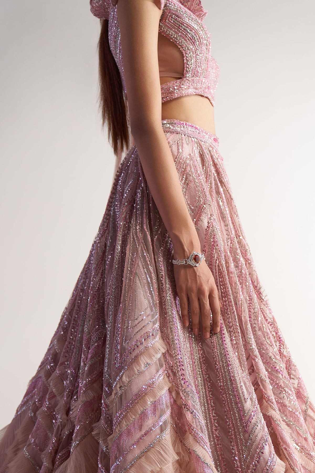 Peach Ruffled Lehenga