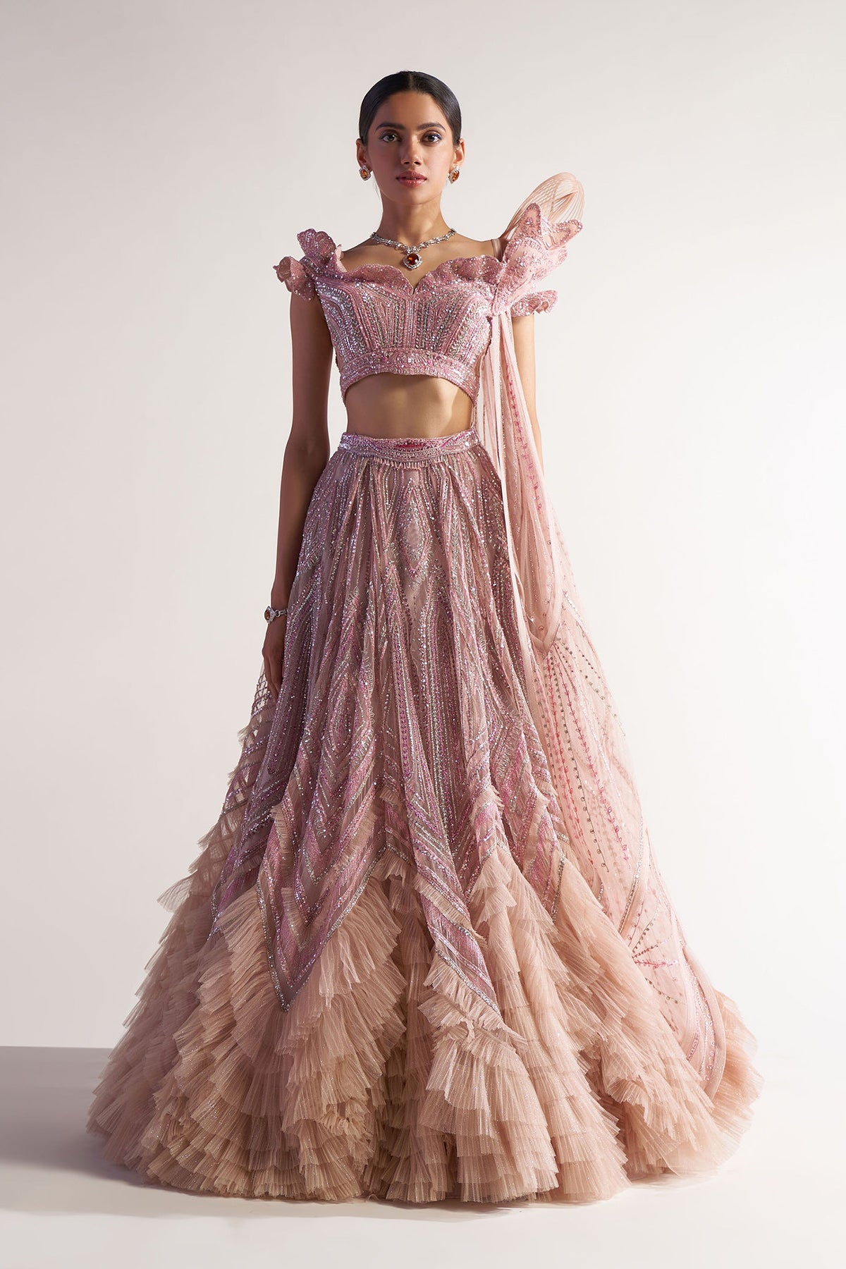 Peach Ruffled Lehenga