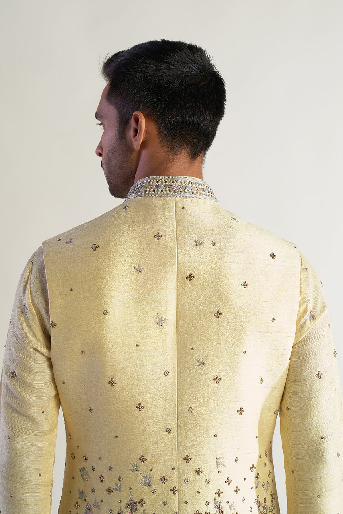 Embroidered Jacket with Silk Kurta and Pants