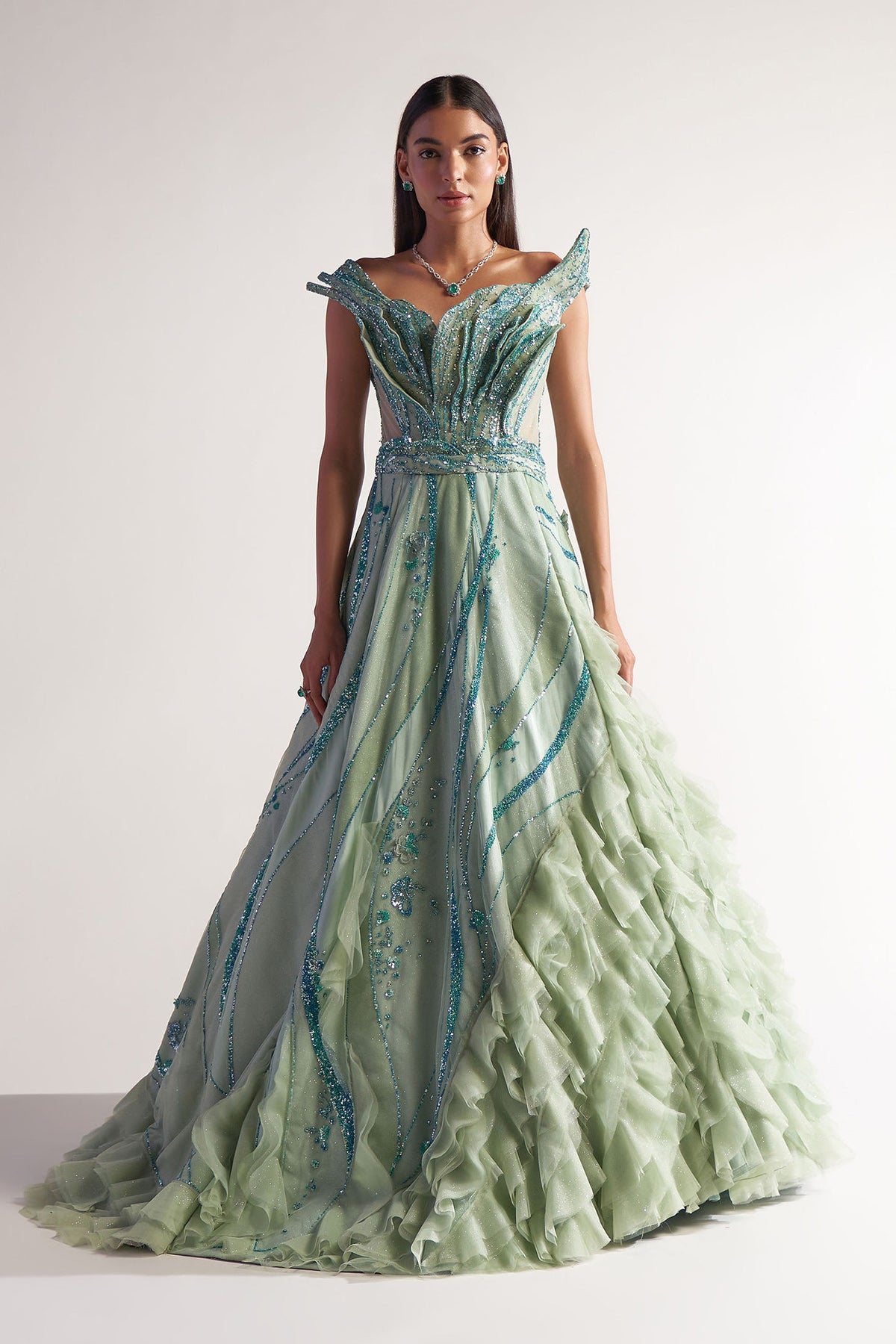 Green Crushed Flap Gown